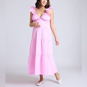 Motherhood maternity Pink Empire Ruffle Sleeve Maxi Dress